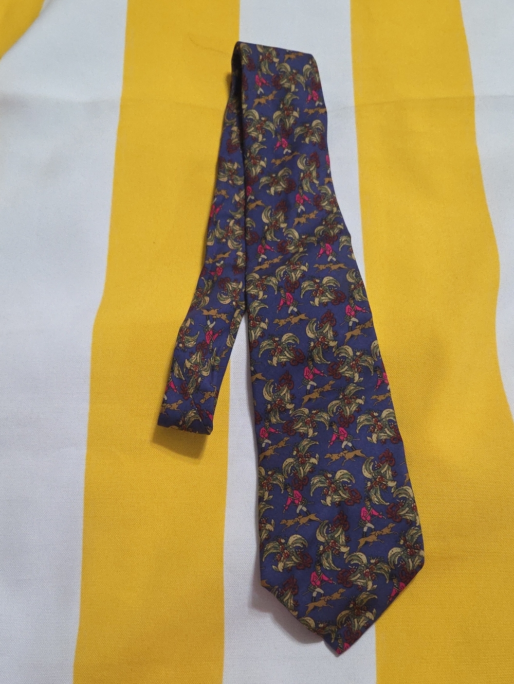 Salvatore Ferragamo Blue Tie with Gold and Red Floral Motif